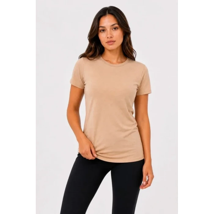3’lü Kısa Kollu Bisiklet Yaka Basic Slim Fit T-shirt - Pudra Pembe - Mor - Bej