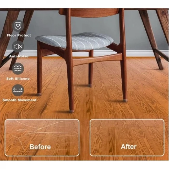 4lü Keçeli Şeffaf Silikon Sandalye Ayak Koruyucu Seti