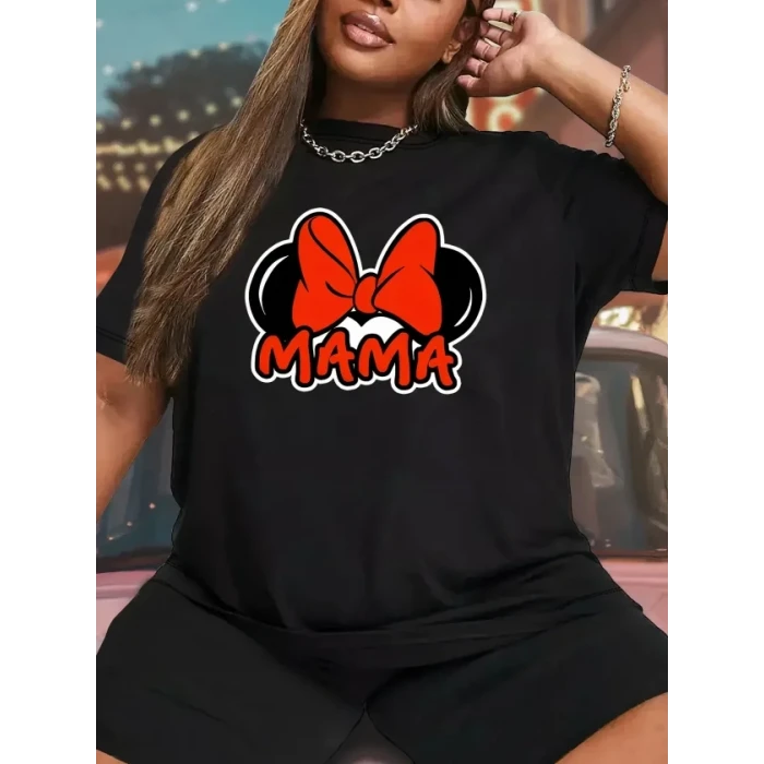 Anneler Günü Hediye Anne Temalı Baskılı Oversize Bisiklet Yaka T-shirt - Siyah