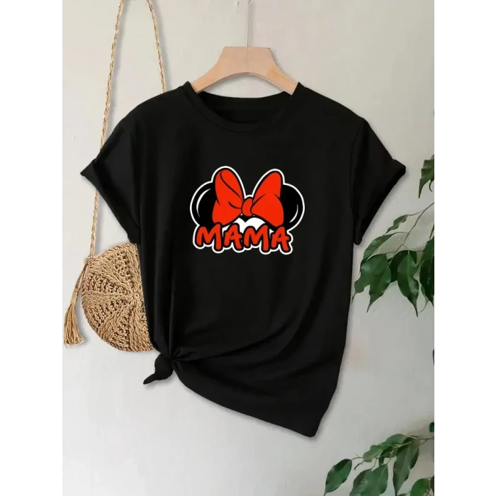 Anneler Günü Hediye Anne Temalı Baskılı Oversize Bisiklet Yaka T-shirt - Siyah