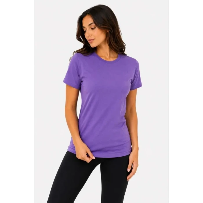 Basic Bisiklet Yaka Yazlık Slim Fit T-shirt - Mor  - Turuncu