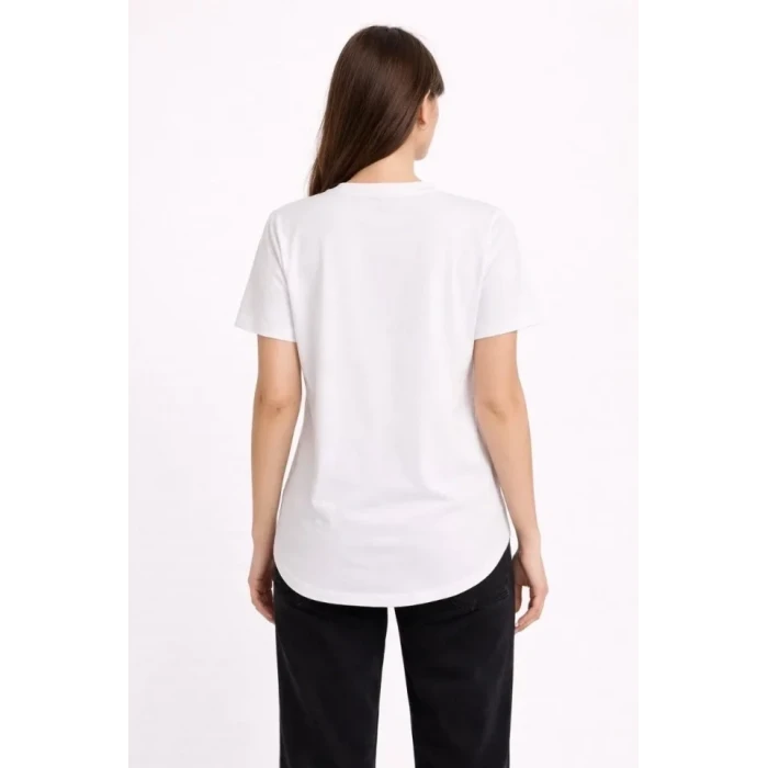 Basic T-shirt Kısa Kol Bisiklet Yaka Oval Kesim Tişört - Beyaz