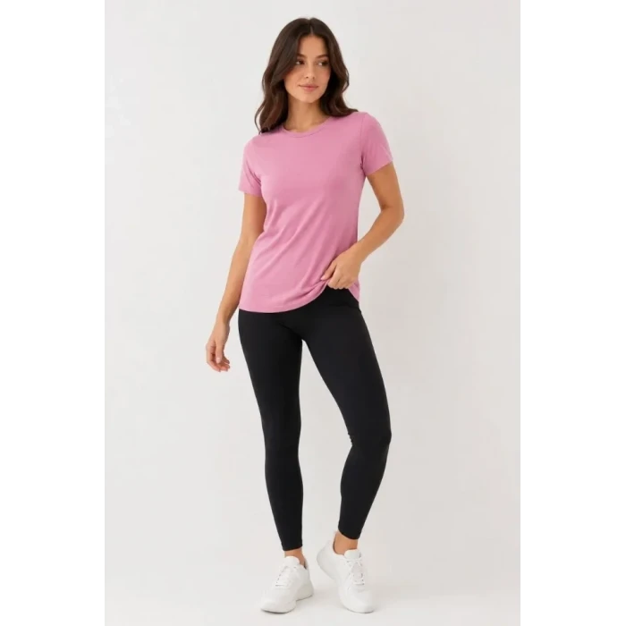 Basic Tişört Bisiklet Yaka Kısa Kol Günlük Yazlık Slim Fit T-shirt - Pembe