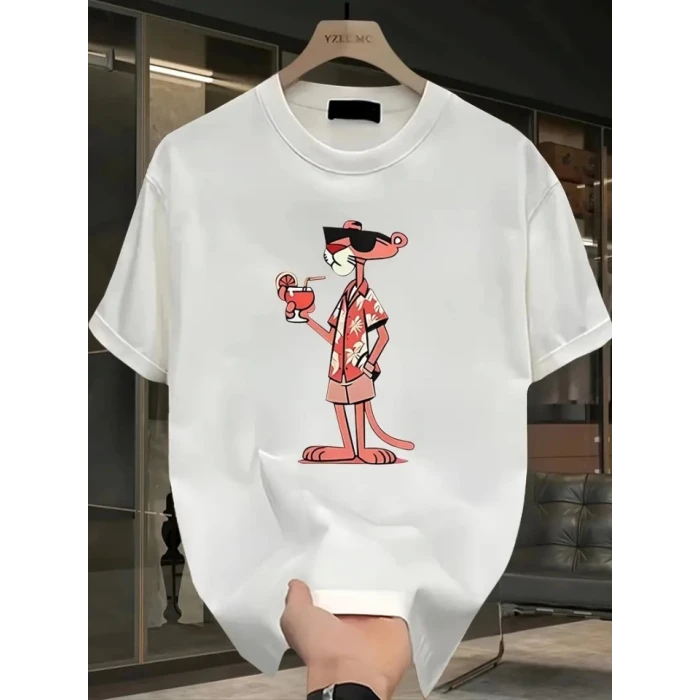 Baskılı Oversize Bisiklet Yaka T-shirt - Beyaz