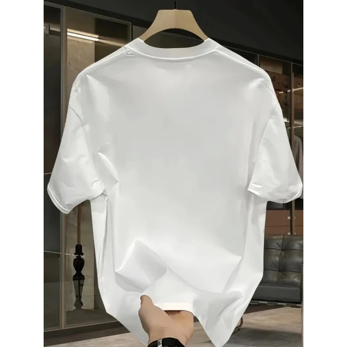 Baskılı Oversize Bisiklet Yaka T-shirt - Beyaz