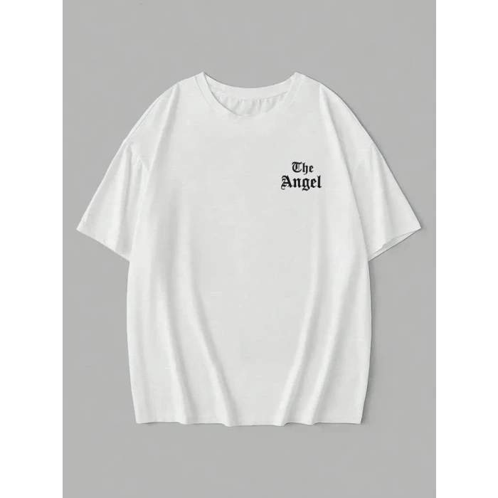 Baskılı Oversize Bisiklet Yaka T-shirt - Beyaz