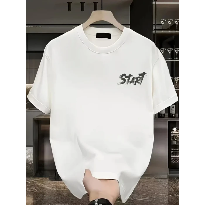 Baskılı Oversize Bisiklet Yaka T-shirt - Beyaz