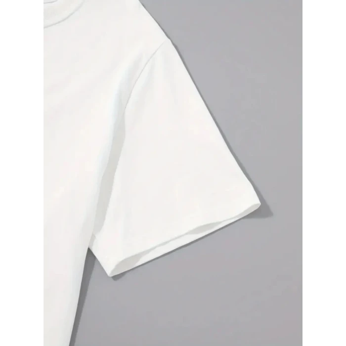 Baskılı Oversize Bisiklet Yaka T-shirt - Beyaz
