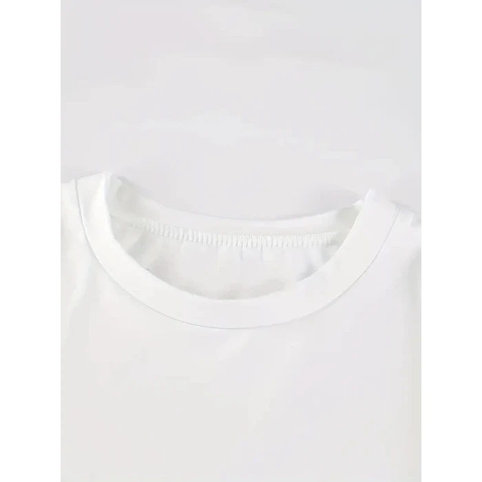 Baskılı Oversize Bisiklet Yaka T-shirt - Beyaz