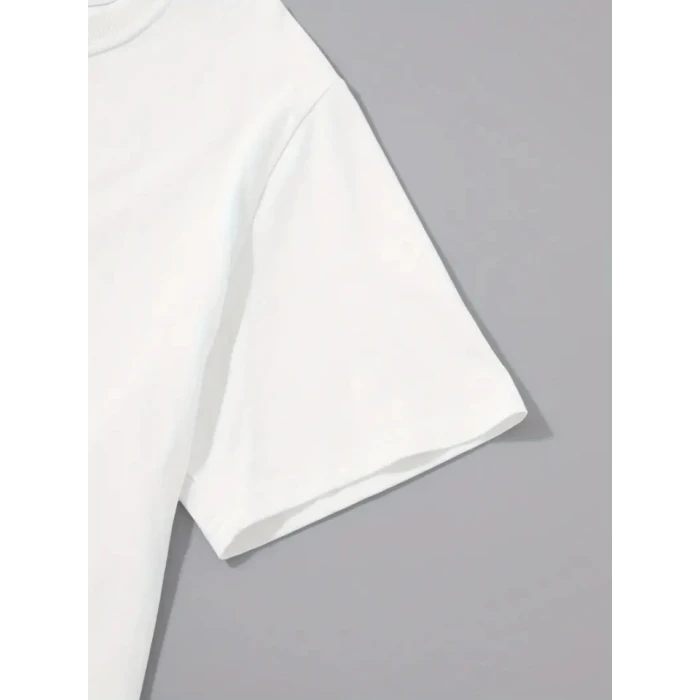 Baskılı Oversize Bisiklet Yaka T-shirt - Beyaz