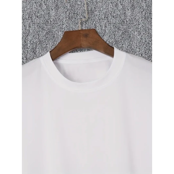 Baskılı Oversize Bisiklet Yaka T-shirt - Beyaz