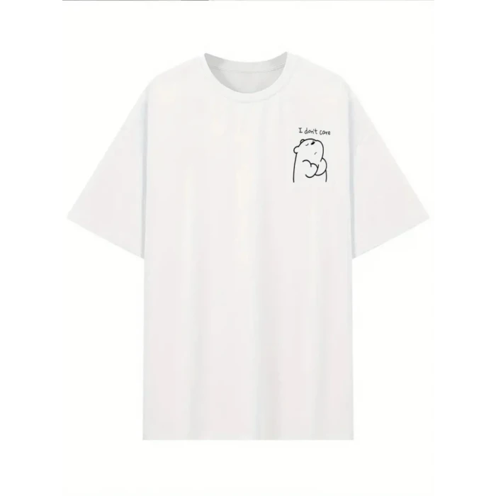 Baskılı Oversize Bisiklet Yaka T-shirt - Beyaz