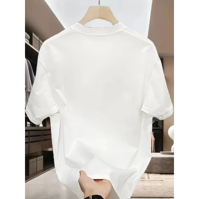 Baskılı Oversize Bisiklet Yaka T-shirt - Beyaz