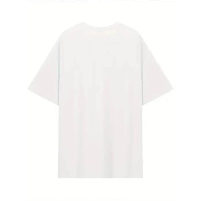 Baskılı Oversize Bisiklet Yaka T-shirt - Beyaz