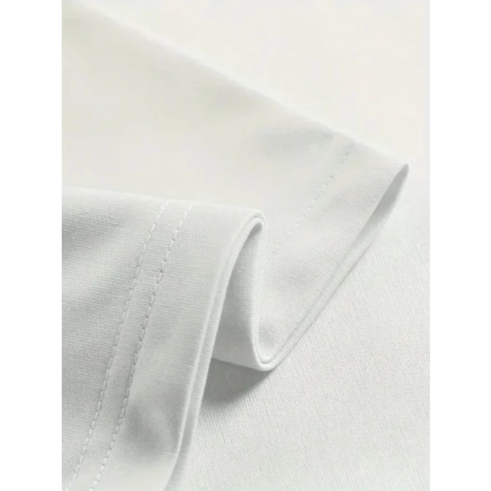 Baskılı Oversize Bisiklet Yaka T-shirt - Beyaz