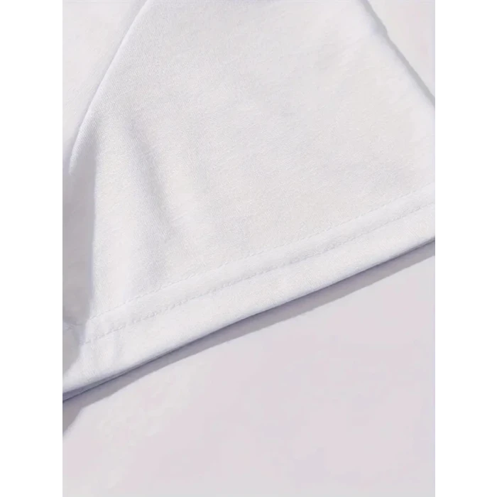 Baskılı Oversize Bisiklet Yaka T-shirt - Beyaz