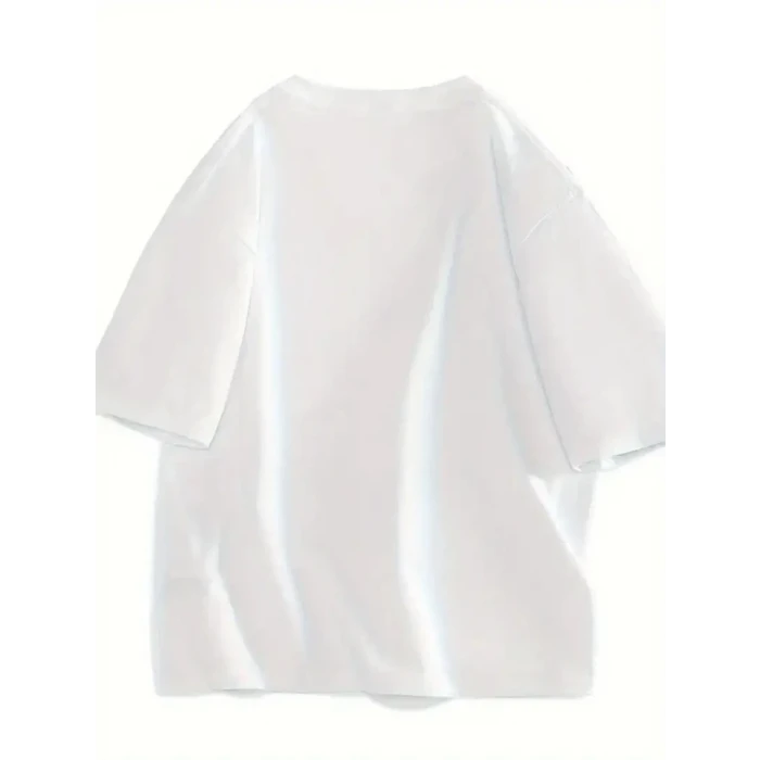 Baskılı Oversize Bisiklet Yaka T-shirt - Beyaz