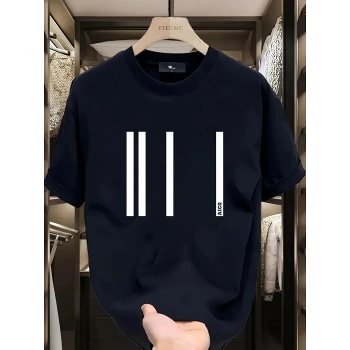 Baskılı Oversize Bisiklet Yaka T-shirt - Siyah