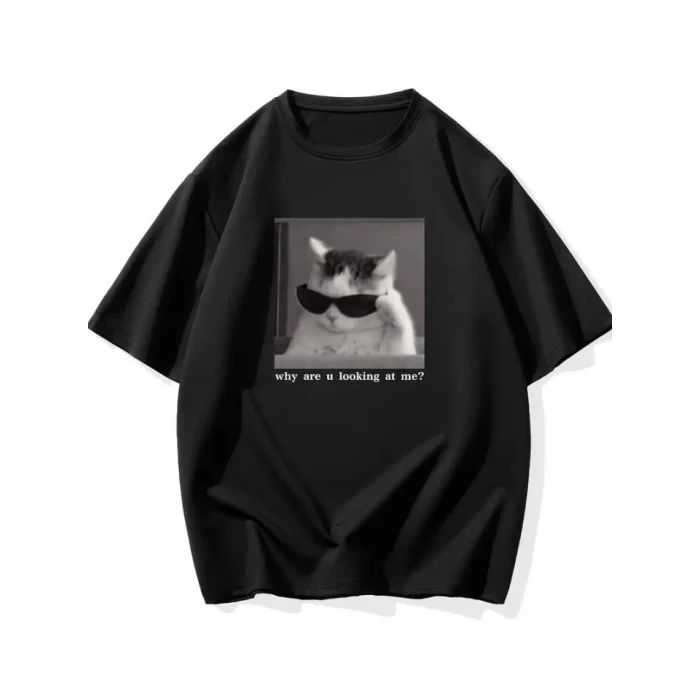 Baskılı Oversize Bisiklet Yaka T-shirt - Siyah