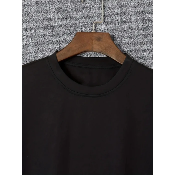 Baskılı Oversize Bisiklet Yaka T-shirt - Siyah