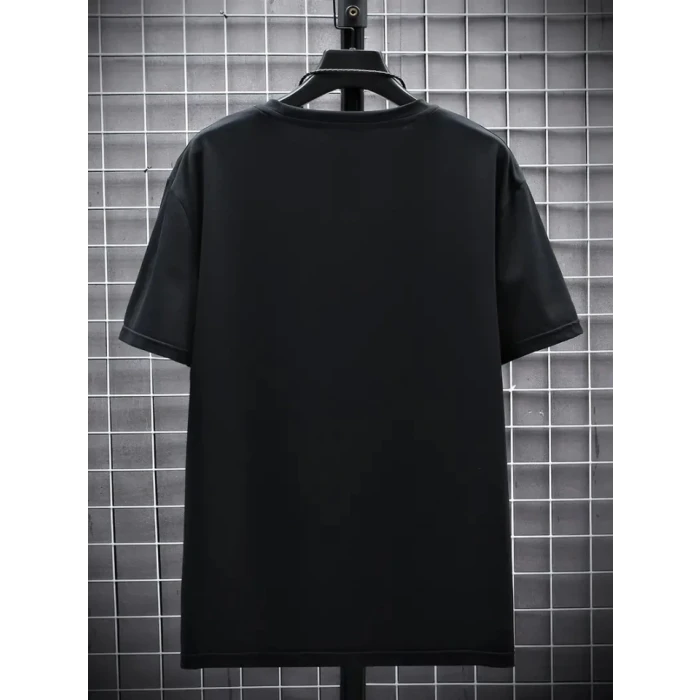 Baskılı Oversize Bisiklet Yaka T-shirt - Siyah