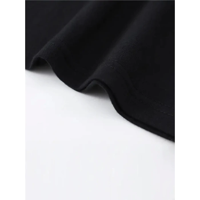 Baskılı Oversize Bisiklet Yaka T-shirt - Siyah