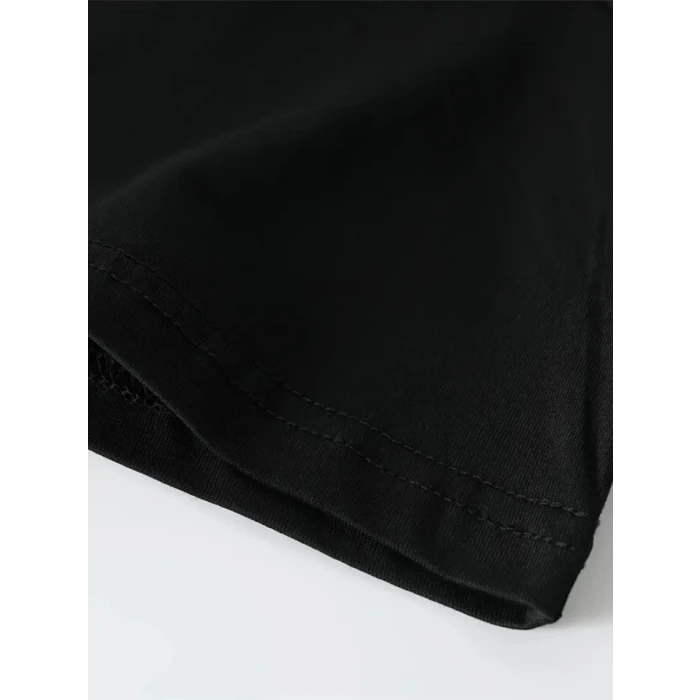 Baskılı Oversize Bisiklet Yaka T-shirt - Siyah