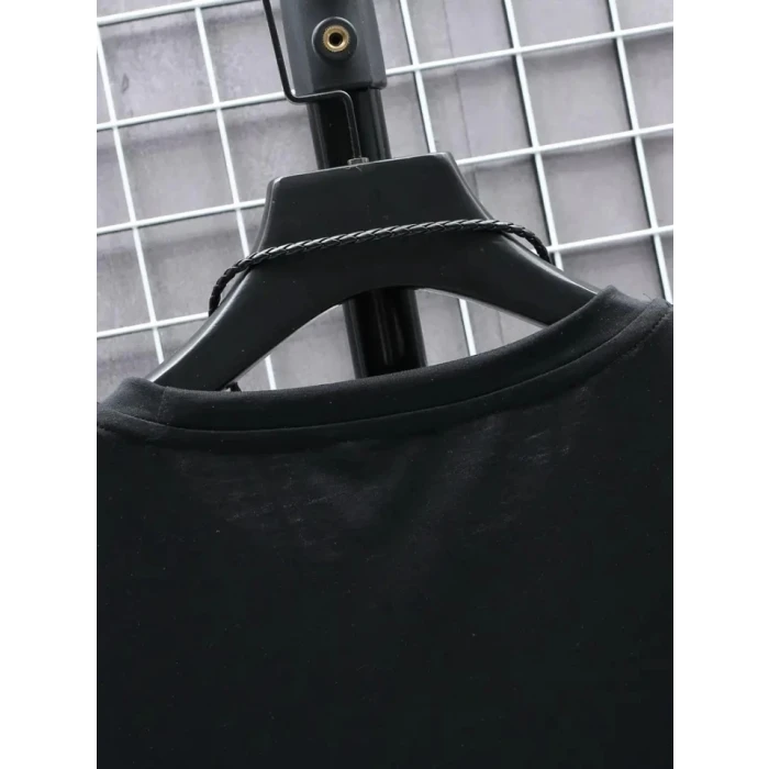 Baskılı Oversize Bisiklet Yaka T-shirt - Siyah
