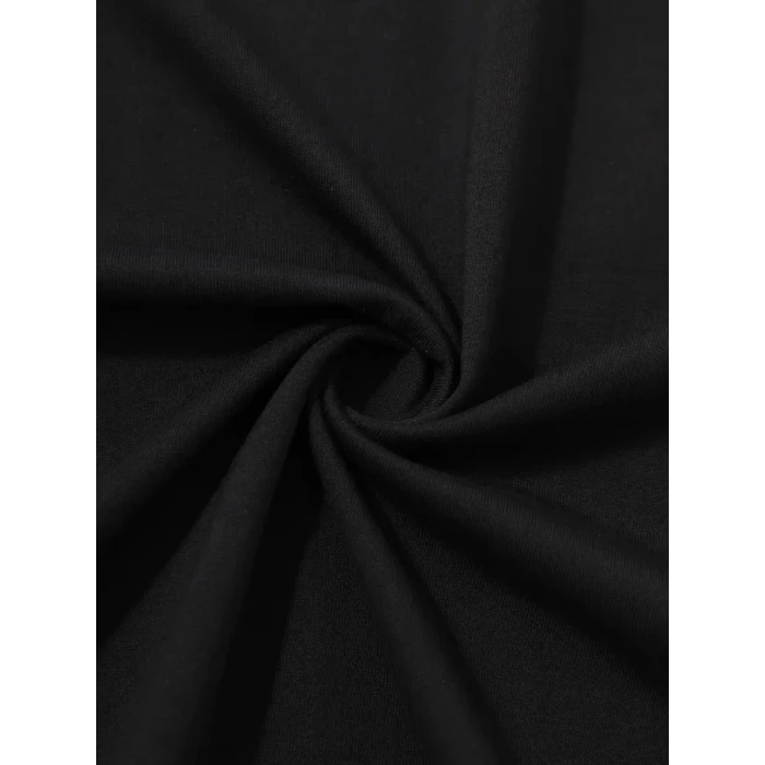 Baskılı Oversize Bisiklet Yaka T-shirt - Siyah