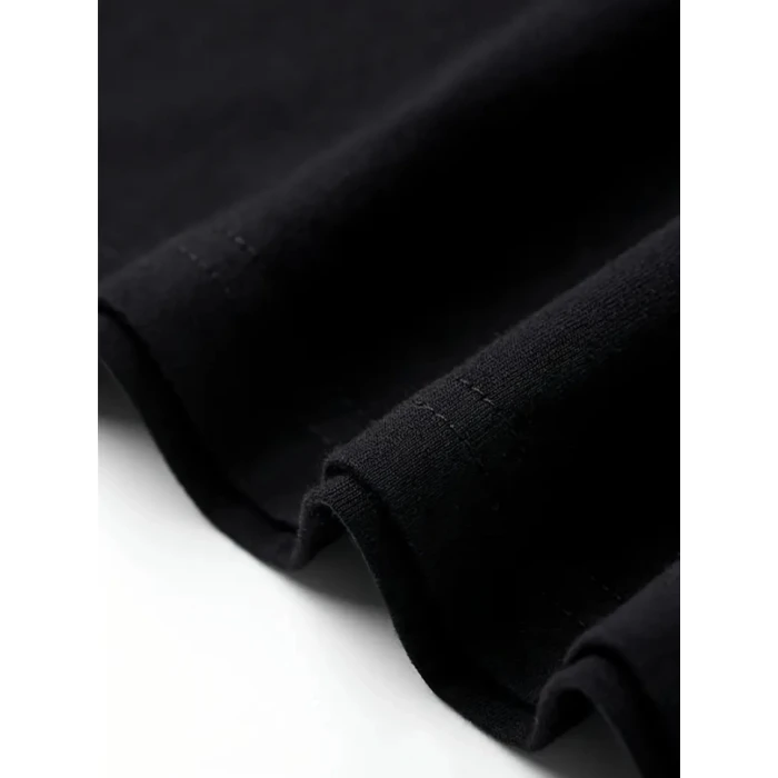 Baskılı Oversize Bisiklet Yaka T-shirt - Siyah
