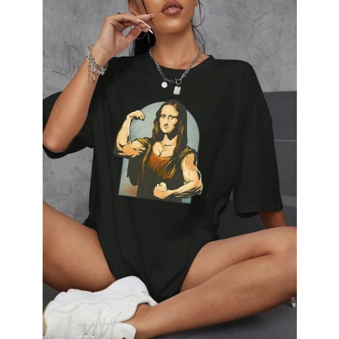 Baskılı Oversize T-shirt - Siyah