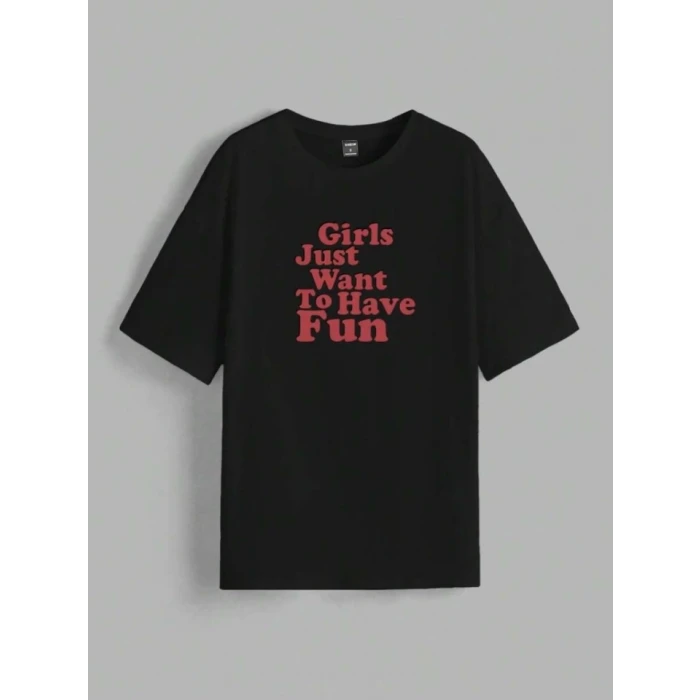 Baskılı Oversize T-shirt - Siyah