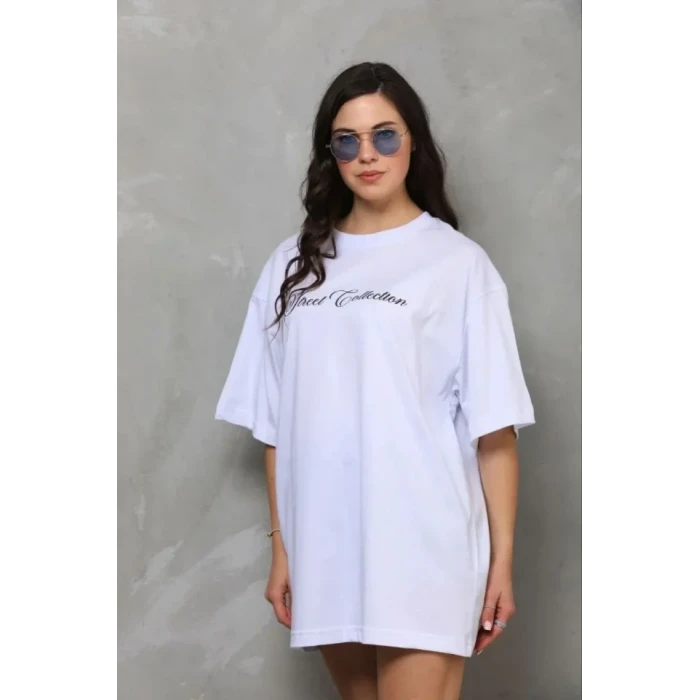 Baskılı T-shirt Kısa Kol Bisiklet Yaka Regular Rahat Kalıp Günlük Tişört - Beyaz