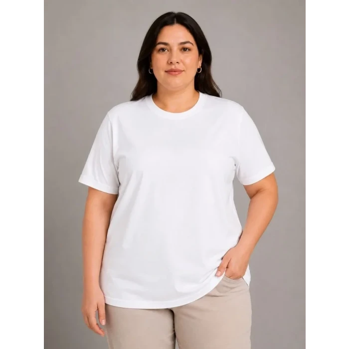 Battal Big Size Basic Tişört Bisiklet Yaka Rahat Kalıp T-shirt - Beyaz