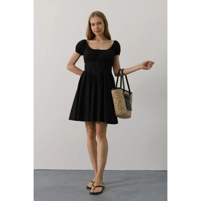 Beli Korseli Mini Elbise - Siyah