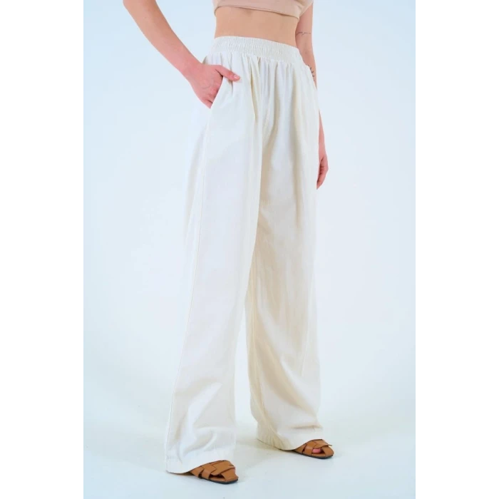 Beli Lastikli Palazo Pantolon - Taş