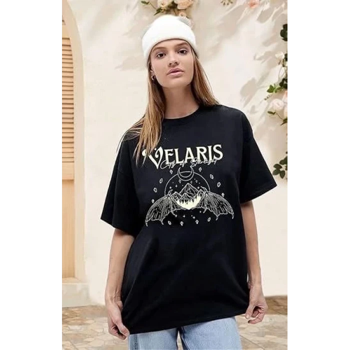 Bisiklet Yaka Baskılı T-shirt - Siyah