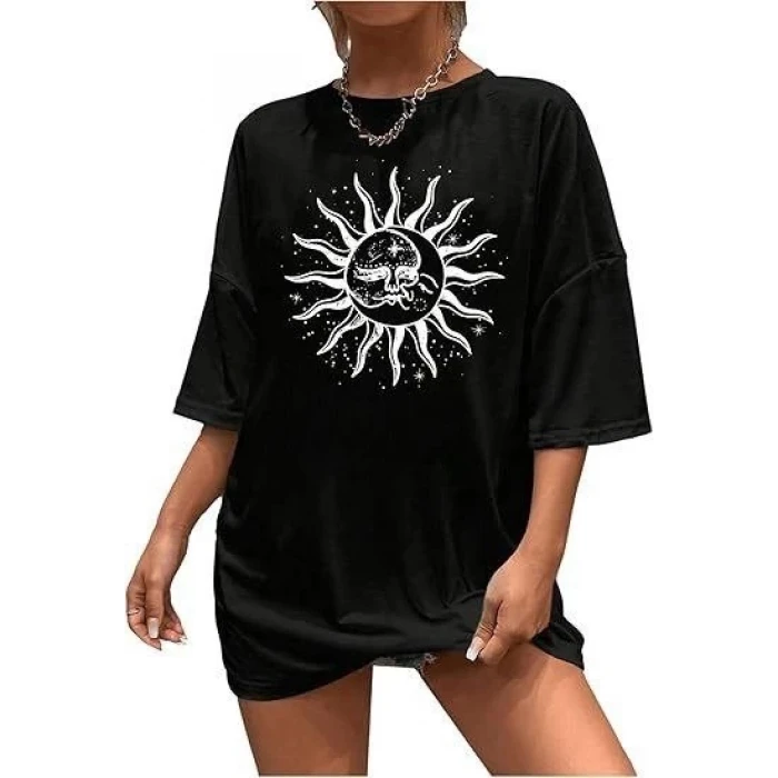Bisiklet Yaka Baskılı T-shirt - Siyah