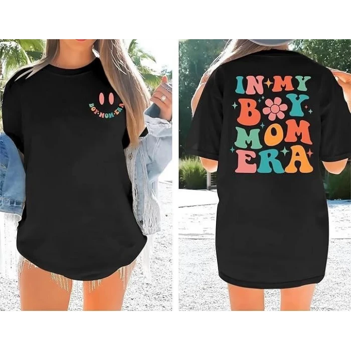 Bisiklet Yaka Kısa Kol Baskılı T-shirt - Siyah