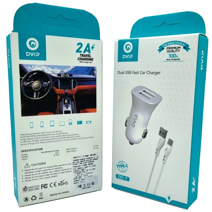 Çift Usb Girişli (Micro) Kablolu Araç Şarj Aleti C01-M