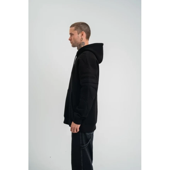 Double Oversize Kapşonlu Nakışlı Sweatshirt - Siyah