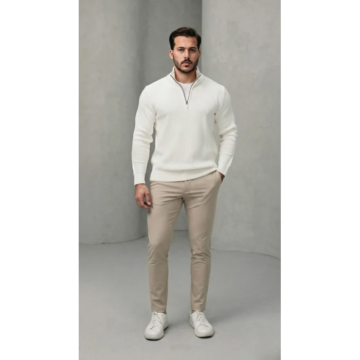 Erkek Balıkçı Zip Yaka Uzun Kollu Triko