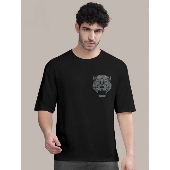 Erkek Baskılı Oversize T-shirt - Siyah