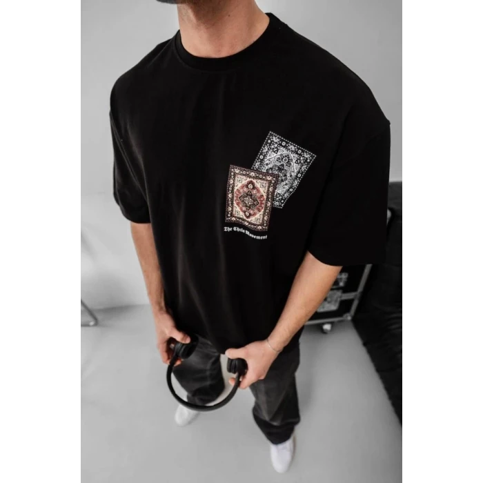 Erkek Baskılı Oversize T-shirt - Siyah