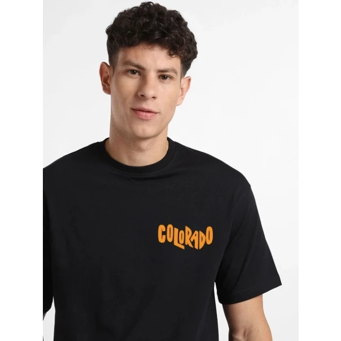 Erkek Baskılı Oversize T-shirt - Siyah