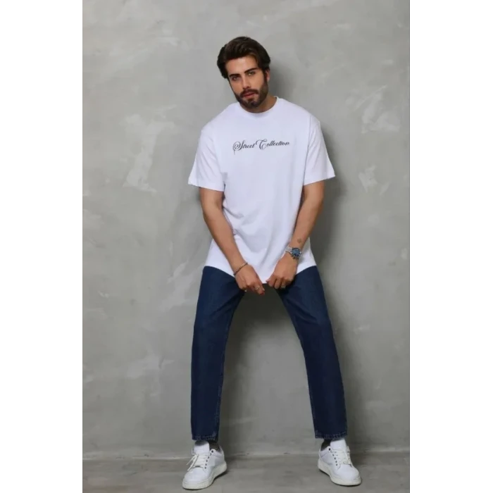 Erkek Baskılı T-shirt Kısa Kol Bisiklet Yaka Regular Fit Rahat Kalıp Günlük Tişört - Beyaz