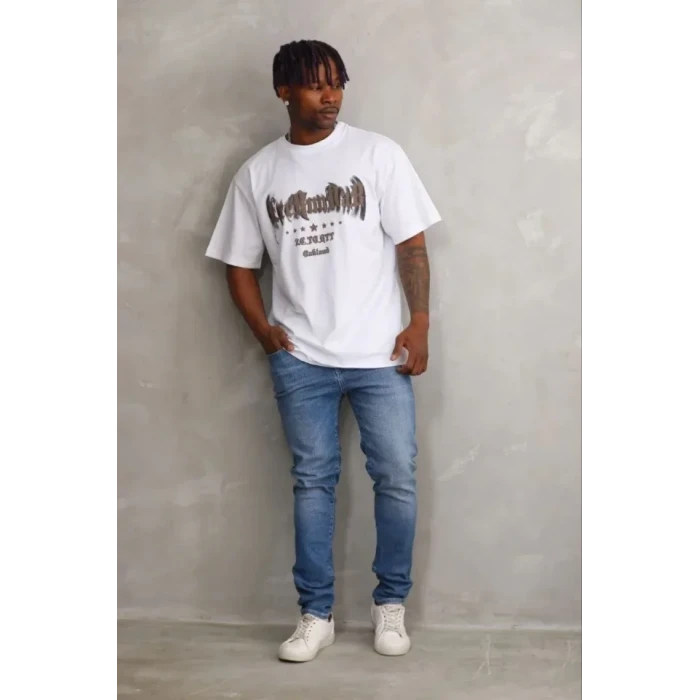 Erkek Baskılı T-shirt Kısa Kol Bisiklet Yaka Regular Fit Rahat Kalıp Günlük Tişört - Beyaz