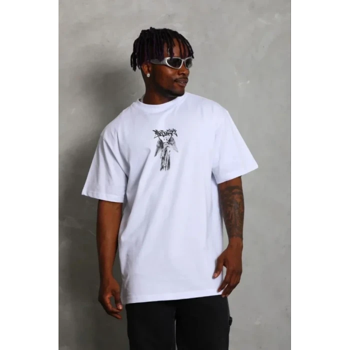 Erkek Baskılı T-shirt Kısa Kol Bisiklet Yaka Regular Fit Rahat Kalıp Günlük Tişört - Beyaz