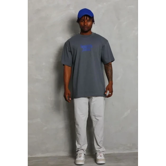Erkek Baskılı T-shirt Kısa Kol Bisiklet Yaka Regular Fit Rahat Kalıp Günlük Tişört - Füme