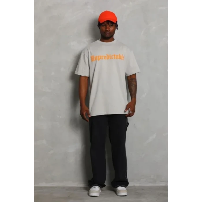 Erkek Baskılı T-shirt Kısa Kol Bisiklet Yaka Regular Fit Rahat Kalıp Günlük Tişört - Gri